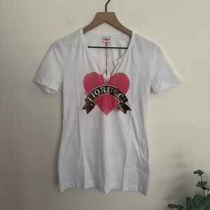 FIORUCCI Burn Out V Neck Graphic Tattoo Heart Tee Italian Italy Womens Large NWT